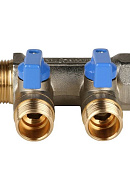 Коллектор Stout с шаровыми кранами 3/4", 2 отвода 1/2" (синие ручки) 