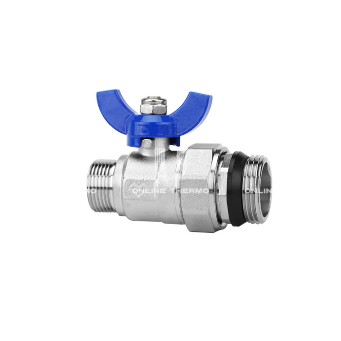 Комплект прямых шаровых кранов Varmega VM15952, 1"x3/4" НР-НР, с разъемным соединением, ручка-бабочка, для коллекторных групп 