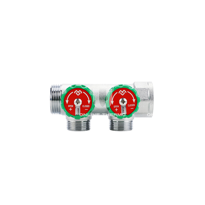 Коллектор регулирующий Varmega VM14622, 1", на 2 выхода 1/2", хромированный 