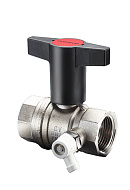 Кран шаровый Oventrop Optibal 1077808, 1" ВР-ВР, полнопроходной, ручка пластиковая удлиненная, со штуцером для слива 1/4" 