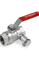 Кран шаровый Giacomini R250SX005 1" ВР, с заглушкой 1/4" и дренажным вентилем, ручка-рычаг 
