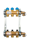 Распределительный коллектор (группа) для отопления Watts HKV-3 10004174 ВР 1", на 3 контура 3/4" ЕК, латунь, с концевыми группами 