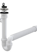 Сифон для мойки Alcaplast A830-DN50/40, L-образный, пластиковый, с нержавеющей peшeткой Ø70, подводкой и гофрой 