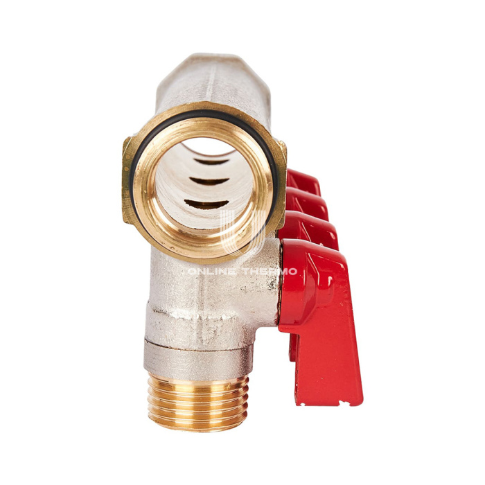 Коллектор Stout с шаровыми кранами SMB 6210 3/4", 4 отвода 1/2" (красные ручки) 
