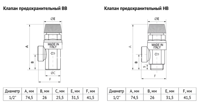 Клапан предохранительный (сбросной) Uni-Fitt 242N3022 1/2" ВР-НР, 3 бар, мембранный, никелированный 