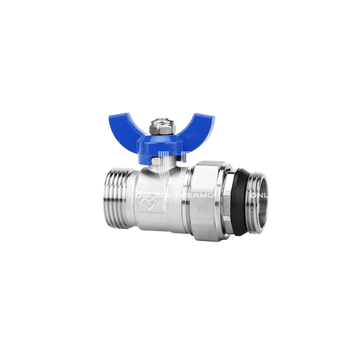 Комплект прямых шаровых кранов Varmega VM15951, 1"x1" НР-НР, с разъемным соединением, ручка-бабочка, для коллекторных групп 