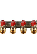 Коллектор Stout с шаровыми кранами 3/4", 4 отвода 1/2" (красные ручки) 