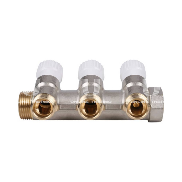 Коллектор распределительный с запорными клапанами Stout 3/4", 3 отвода 1/2" 