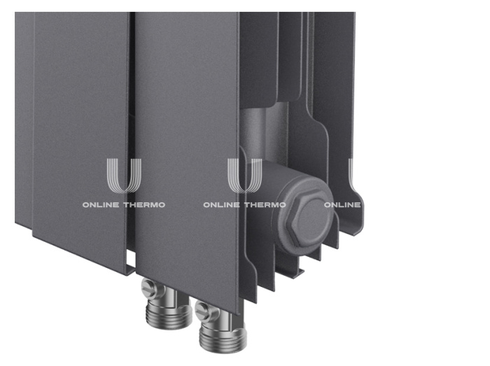 Биметаллический дизайн радиатор Royal Thermo PianoForte 500 Silver Satin (серый) VDR80 - 4 секции, нижнее правое подключение, 80 мм 