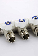 Коллектор Uni-Fitt с шаровыми кранами 424N4230, 1" ВР-НР на 3 контура 1/2" НР, модульный, конусное соединение 
