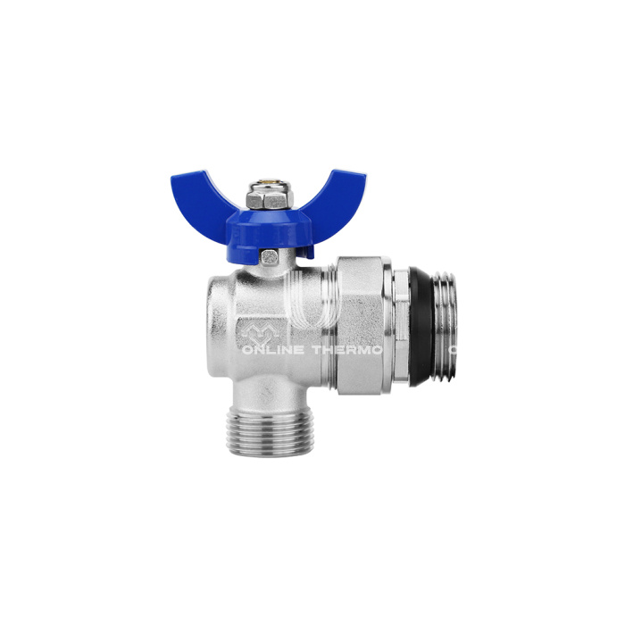 Комплект угловых шаровых кранов Varmega VM15956, 1"x3/4" НР-НР, с разъемным соединением, ручка-бабочка, для коллекторных групп 