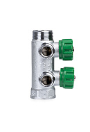 Регулирующий проходной коллектор FAR FK 3821 3412, 3/4" ВР-НР, на 2 контура  1/2" НР, модульный, конусное соединение 