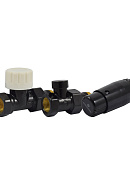 Комплект Schlosser Standard Mini из термостатического и запорного клапана 1/2"х1/2" ВР-НР и термоголовки Mini Diamant М30х1.5 602200057 Ral 9005, прямой, без преднастройки 