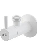 Угловой вентиль с фильтром Alcaplast ARV003B, 1/2" × 1/2", круглый, белый, с розеткой 